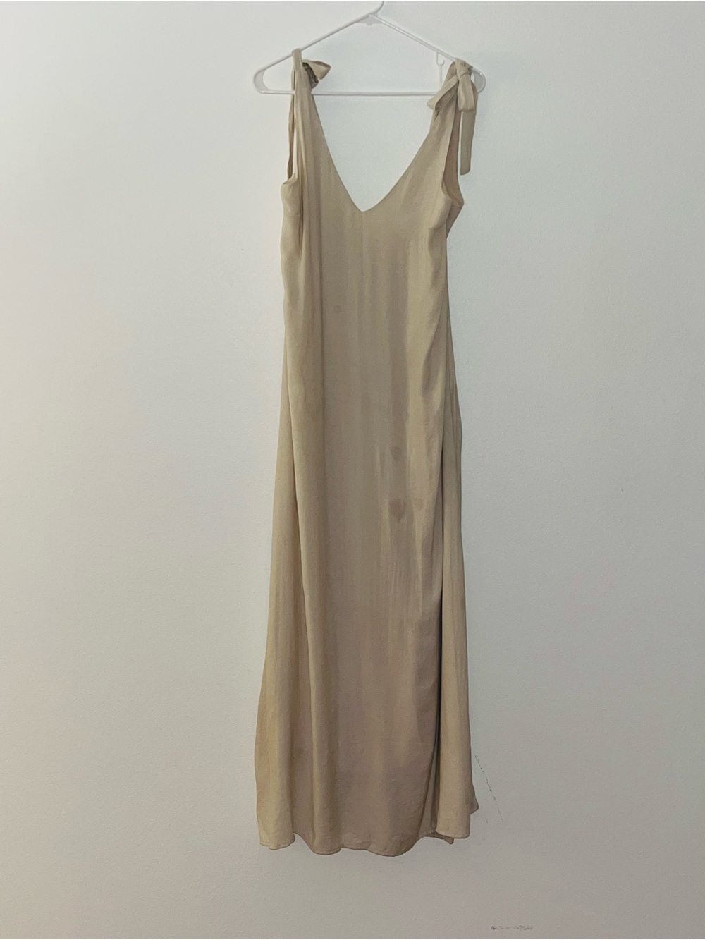 Line & Dot Tie-Shoulder Beige Slip Dress